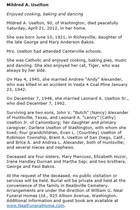 Mildred A. Uselton obit